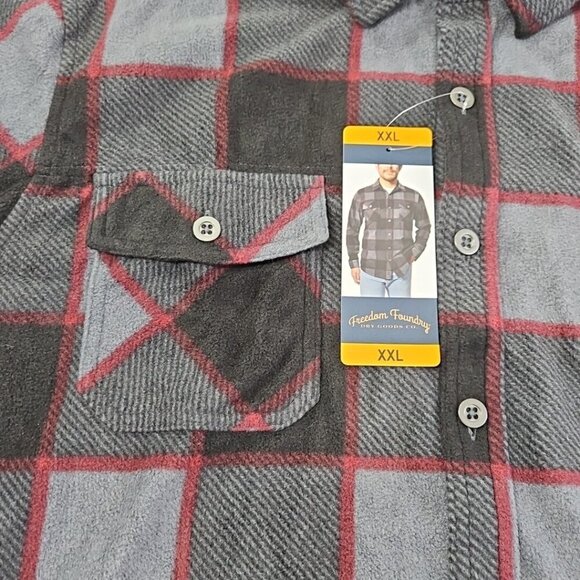 Freedom Foundry Soft Plaid Fleece Shirt Men's XXL Grey Plaid NEW Double Pockets - Picture 4 of 16